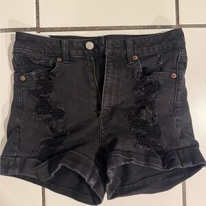 American Eagle Outfitters Black Jean Shorts Distressed High-Waisted